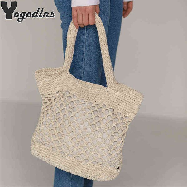 

shopping bags vintage bohemian straw bag for women summer large capacity beach hollow handbags rattan handmade kintted travel shpping220307