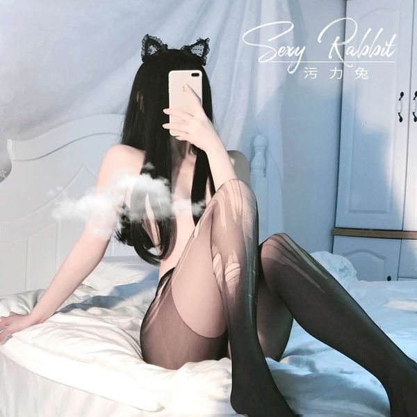 

dirty rabbit's taste women's silk stockings can't be taken off at one time, Black;white