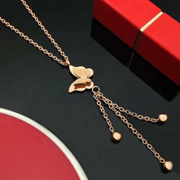

chokers simple stainless steel necklace for women charm personality butterfly tassel pendants choker clavicle chain gift jewelry, Golden;silver