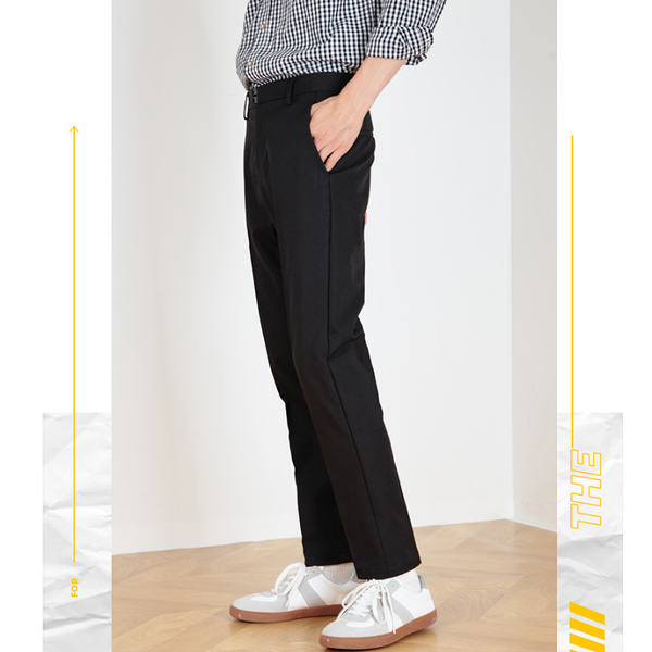 

men's spring autumn korean trend solid color business slim fashion male comfortable casual trousers pencil pants, Black