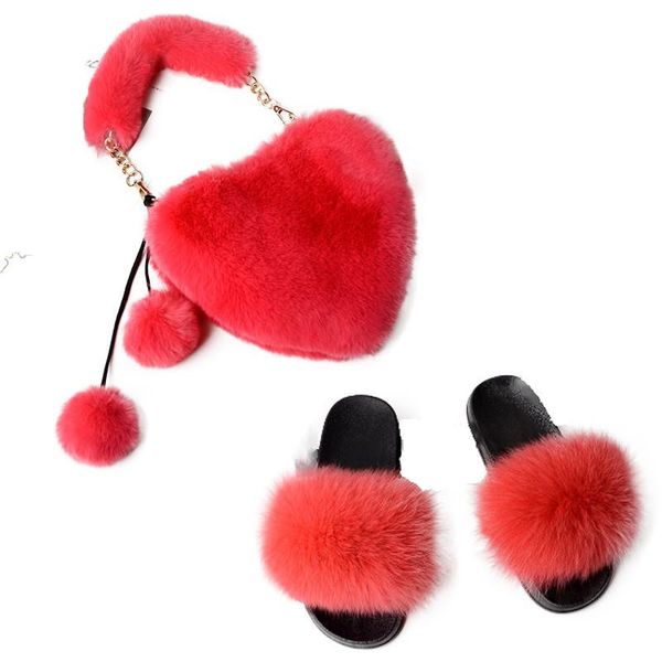 

ladies summer real fur slippers fashion sweet plush bags women, Black
