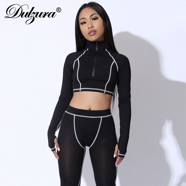 

2021 autumn winter women two piece set crop outfits fitness streetwear matching sets coord set clothes 2 piece, Black;white