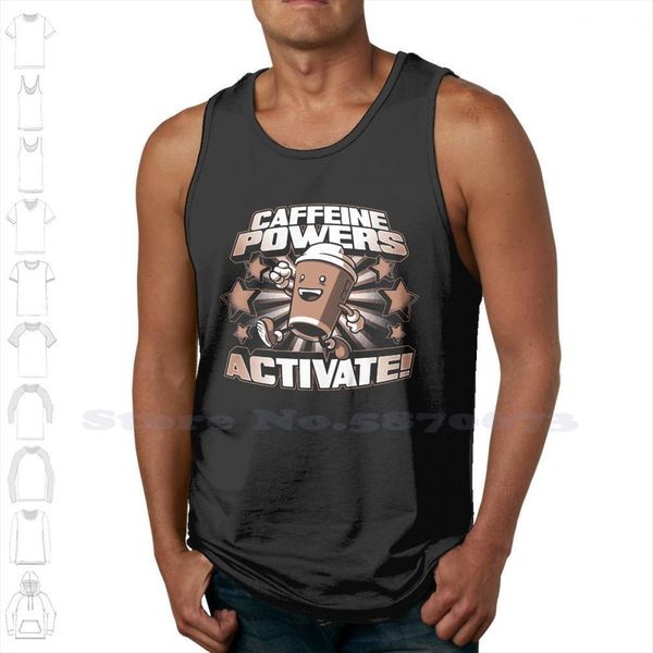 

caffeine powers... activate black white sleeveless tank men women coffee hyper awake stress funny brown mocha, White;black