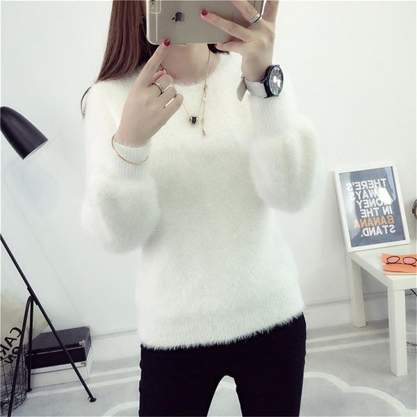 

women's sweaters women candy colors fashion autumn winter warm mohair o-neck pullover long sleeve casual sweater knitted, White;black