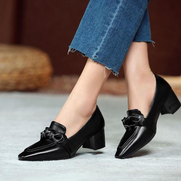 

sandals 2021 early spring sweet bow knot comfortable middle heel thick small square head professional tooling shoes-c2106, Black