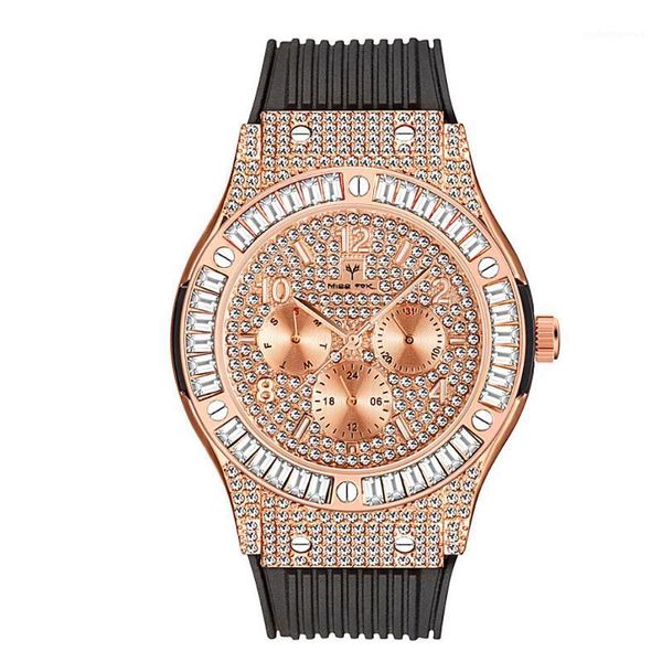 

wristwatches missfox multifunctional mens diamond watches 2021 business wristwatch man hip hop relogio masculino, Slivery;brown