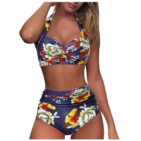 

gradient print split bathing suit bronze floral hight waisted bikini set women 2021 tankini two piece traje de bano two-piece suits