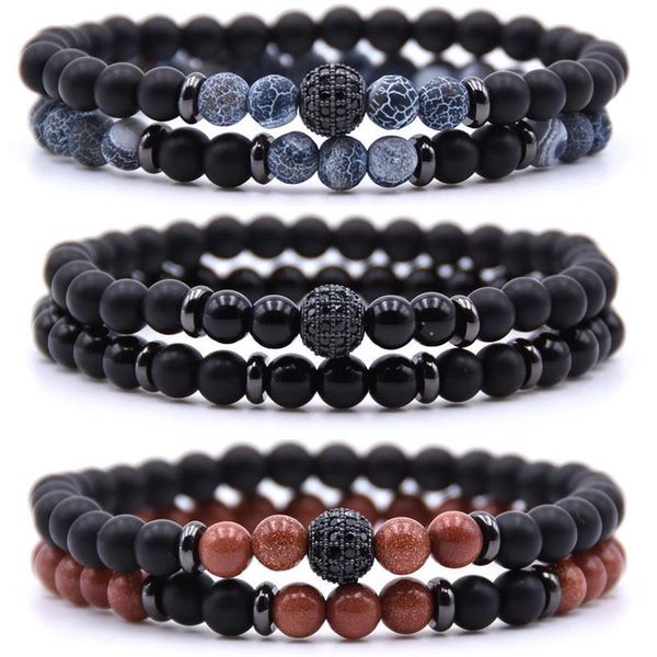 

beaded, strands 2 pieces/set of natural stone beaded bracelet lovers long distance energy elastic rope malachite jewelry, Black