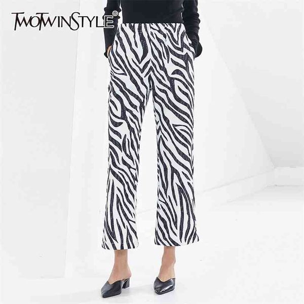 

zebra print wide leg trousers for women high waist straight loose casual street pants female clothing 210521, Black;white