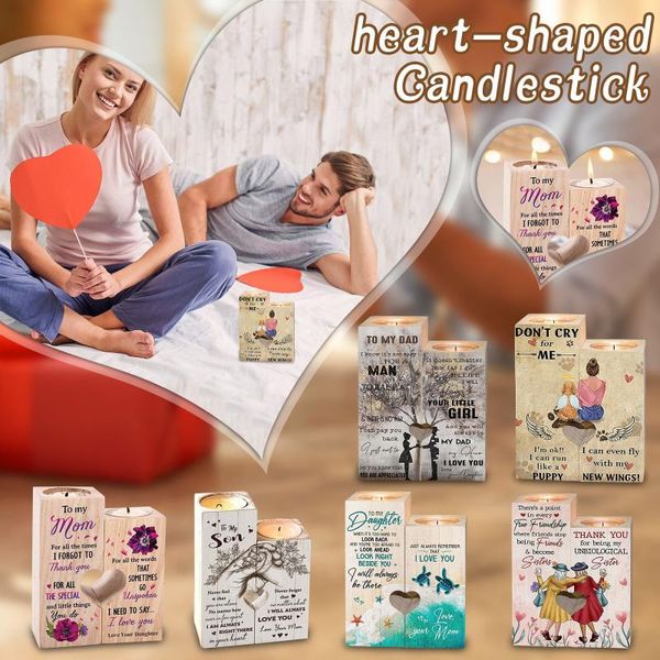 Portacandele Candeliere in legno artigianale a forma di cuore Scaffale Decorazione per San Valentino Regalo Coppia Figlia Supporto Stand Anniversario #Z