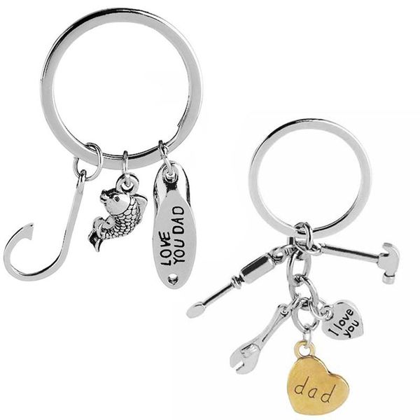 

keychains family color love heart dad keyring fish hook me keychain for father fishing key chain daddy pendants jewelry gifts, Silver