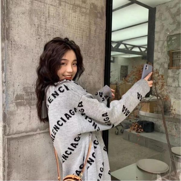 

balencaiga autumn and winter sweaters long sleves knits letters embroidery fashion cardigan hoodies sweatshirt madam knit clothing, White;black