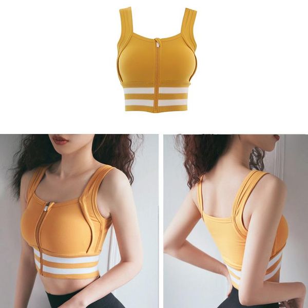 

gym clothing sports bra zipper yoga shockproof stripes fitness quick dry vest, White;black