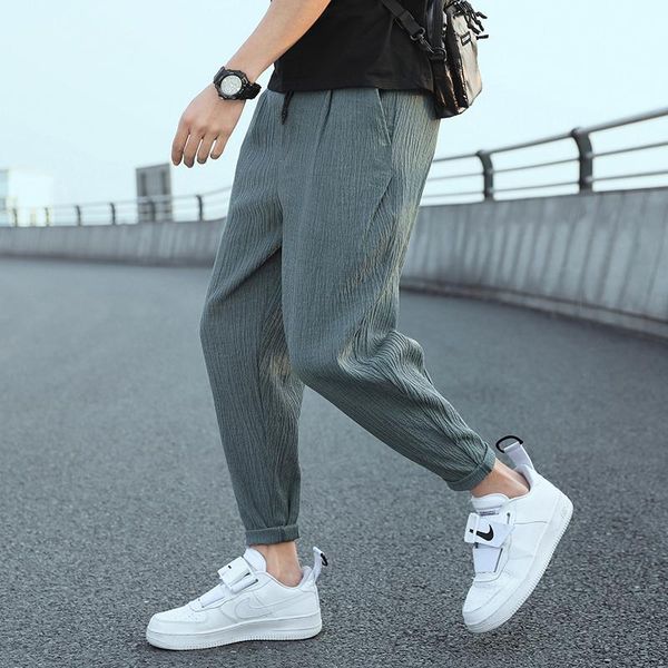 

men's pants extfine cotton linen men oversized korean streetwear man casual harem 2021 harajuku male trousers plus size, Black