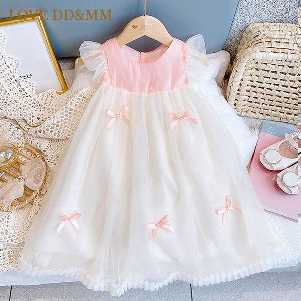 

love dd&mm girls princess dresses summer casual kids sweet bow mesh dress comfortable baby costume children party fancy 3-7 y 210715, Red;yellow