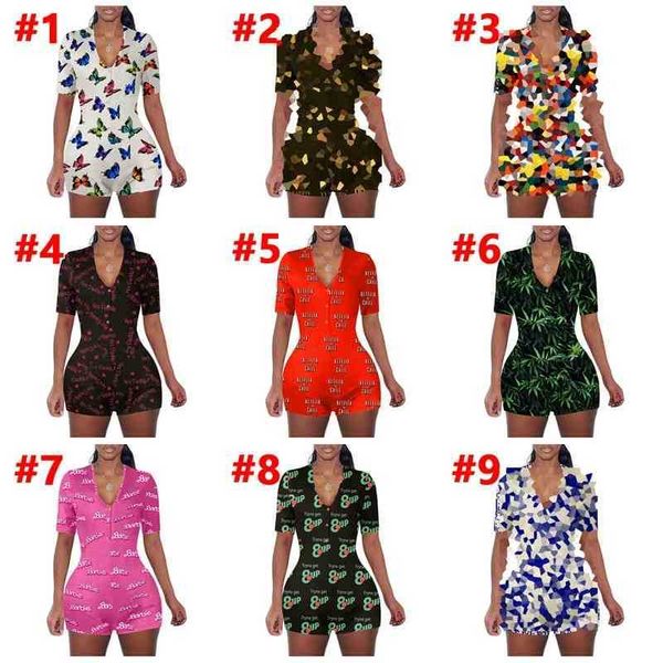 Mulheres Jumpsuits Casual Loose Onesies Cartoon Lettering Impressão Macacões Home Bodysuit 9 Cores