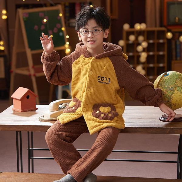 

pajamas 1- 16 years toddler baby plush warm children's winter clothing thickened loungewear suit boys coral velvet, Blue;red