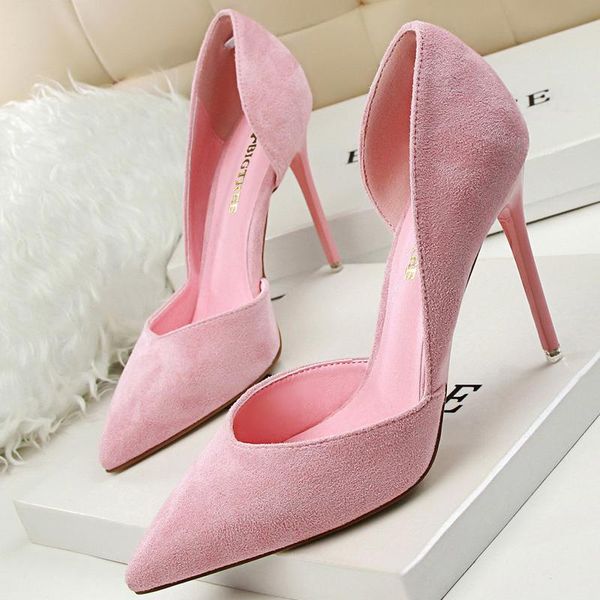 

dress shoes 2021 women .5cm high heels party pumps flock shallow pointed toe plus trend lady cute wedding bridal quality, Black
