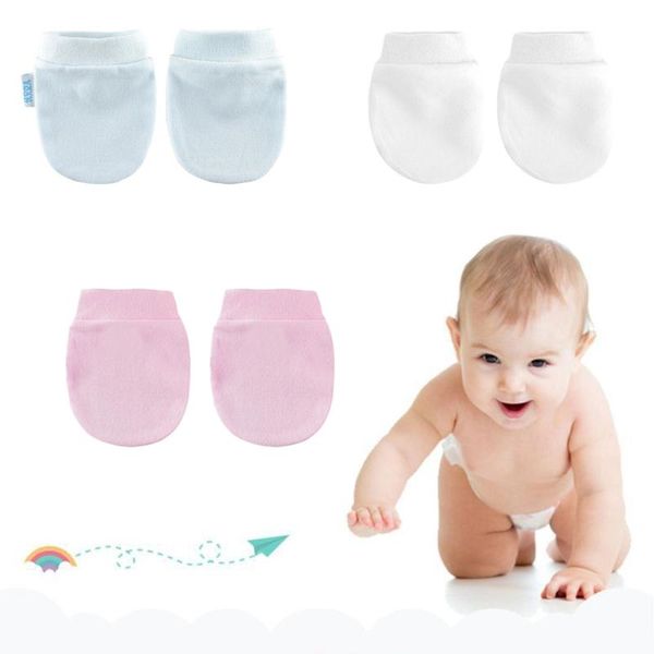 

pair/set simple cute baby knit gloves born anti-eat hand anti-grab face protect glove p15c children's mittens, White