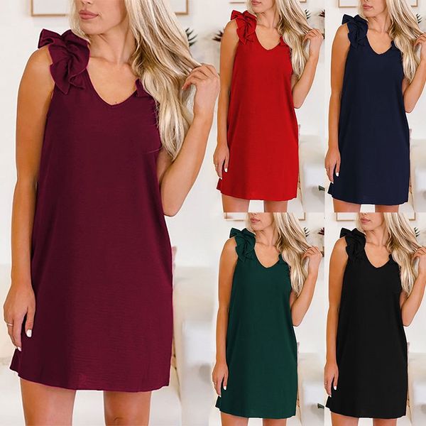 

2021 new summer dress v-neck shoulder flower pleated dress, Black;gray