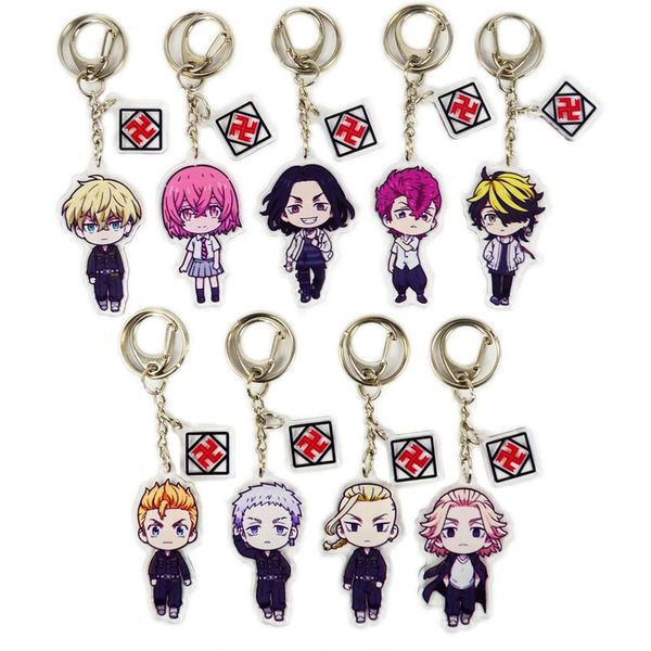 

keychains tokyo revengers anime cosplay keychain manjiro ken takemichi hinata atsushi chibi kawaii bag pendant fans props, Silver