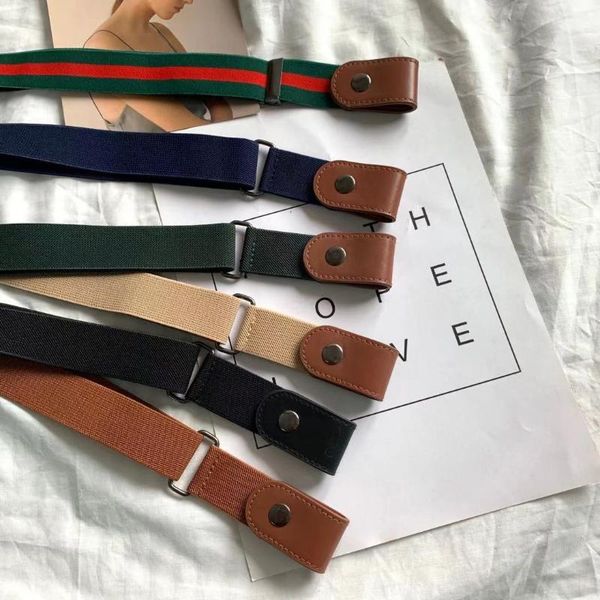 

belts adjustable leather lazy belt without buckle invisible elastic women's simple all-match jeans for men and women, Black;brown