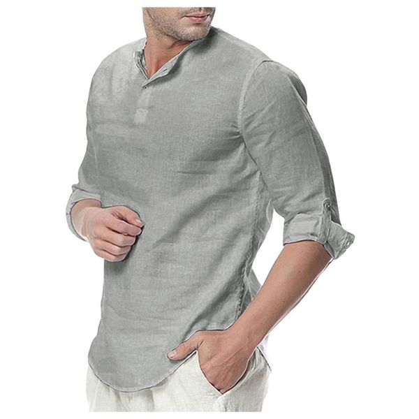 

men's casual shirts plus size mens hawaiian shirt fashion round neck sleeve solid color vintage clothes chemise homme, White;black