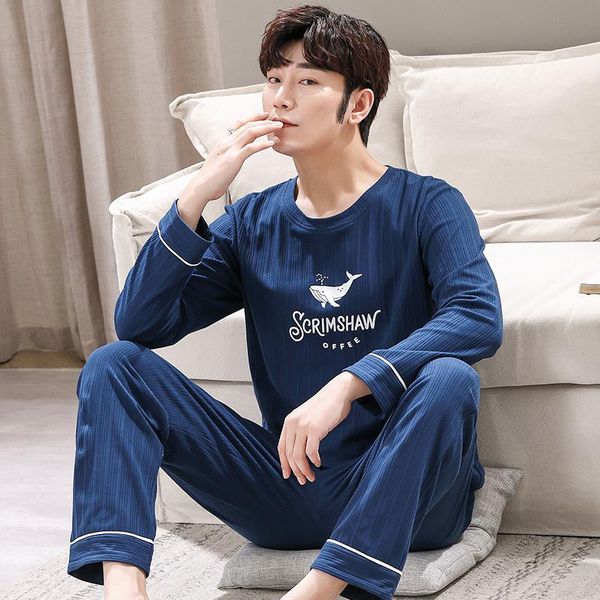 

men's sleepwear autumn winter mens pajamas set cotton long sleeve casual man homewear funny whale spitting water cartoon men plus size, Black;brown