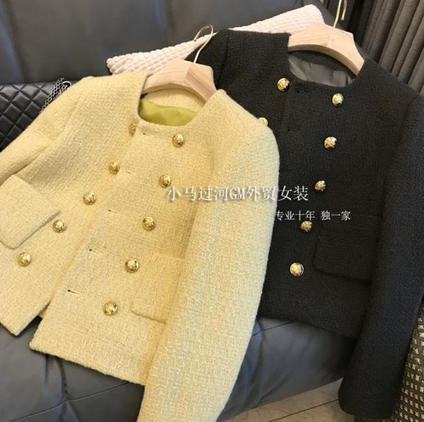 

women's jackets autumn coat double breasted tweed small fragrance short, Black;brown