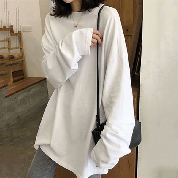 harajuku Best friends long T Shirt Donna kawaii T-shirt Donna autunno Solid Semplice maglietta oversize Bianco manica lunga Top 210324