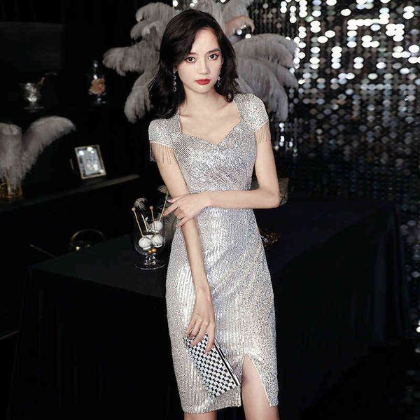 

luxury prom dresses banquet style aura queen sequin tassel temperament host performance annual meeting small evening, Black