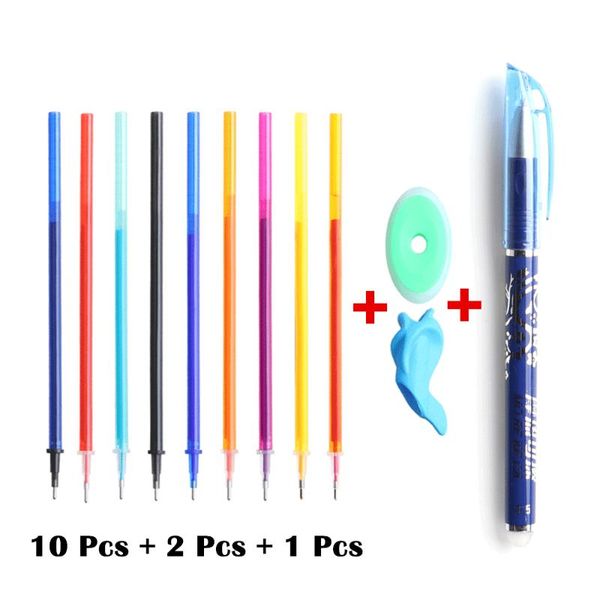 

gel pens 10+2+1 pcs/set 0.5mm blue black ink pen erasable refill rod for school writing stationery