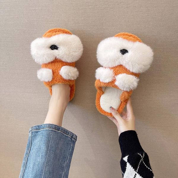 

slippers flat shoes female house platform cover toe luxury slides slipers women flock winter footwear fur flip flops designer 20, Black