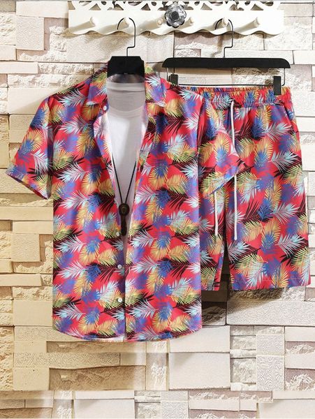 

men random tropical print shirt & shorts without tee j8jo#, Gray