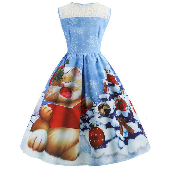 

christmas hepburn casual dresses print stitched sleeveless swing dress, Black;gray