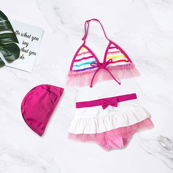 

women's korean 2021 summer dress children's swimming suit, Black;white