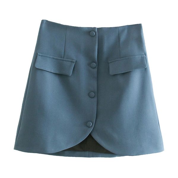 

women summer casual ol skirts solid buttons elegant vintage street female mini skirt clothing 210513, Black