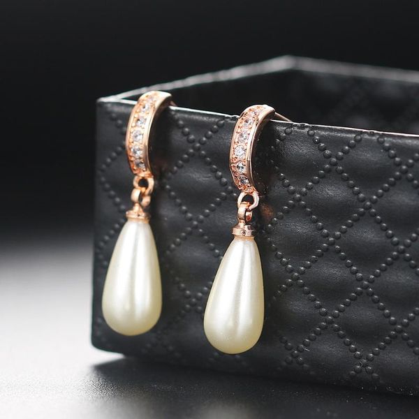 

simulated pearl rose gold color earrings cubic zirconia for women brand jewelry wholesale dwe446 dangle & chandelier, Silver