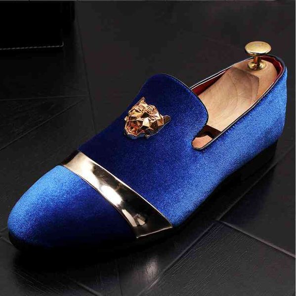 

gold fashion and metal toe men velvet dress shoes handmade luxurious flats men's classic loafers u36, Black