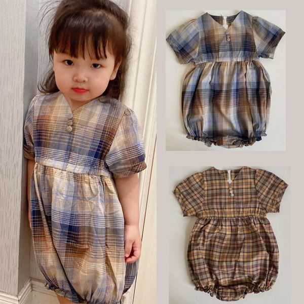 

rompers baby bodysuits 2021 summer hellolupo brand girls boys short sleeve cute plaid jumpsuits infant born fashion clothes, Blue