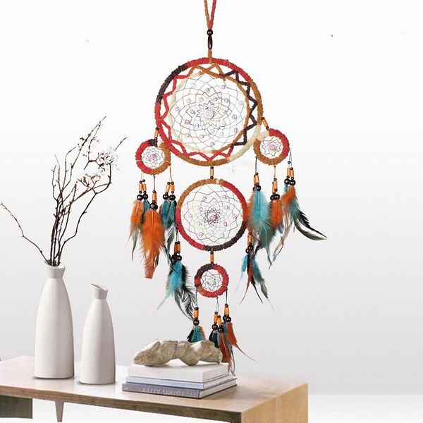 

feather crafts dream catcher brown wind chimes handmade dreamcatcher net for wall hanging home hostel decoration decorative objects & figuri