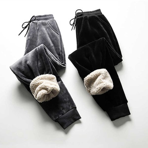 

winter thick warm soft sweatpants comfortable spring cargo pants velvet casual joggers female loose long 210531, Black;white