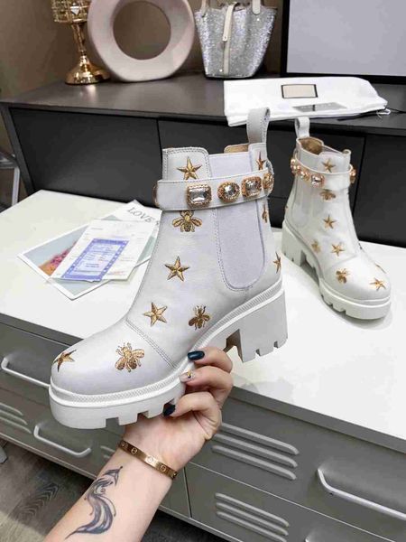 

luxurious brand womens half hight heel 6cm boots autumn round toe ankle booties ladies knight cow leather lacing martin winter crystal diamo, Black
