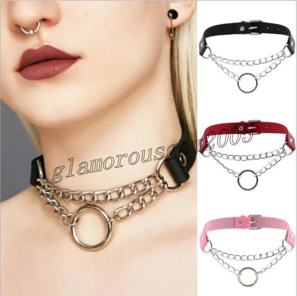 

multi-color punk choker collar for women necklace goth silver color chain leather choker necklace girls gothic jewelry gifts, Golden;silver