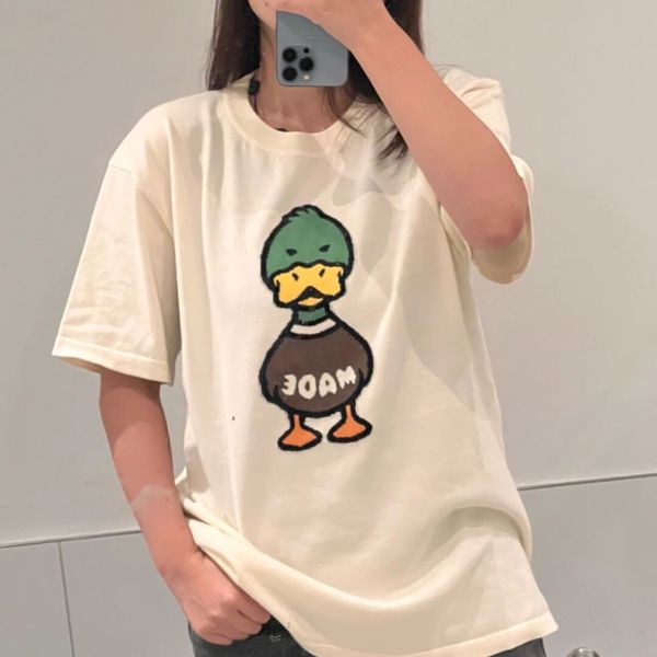 

men's t-shirts new lucky tee cartoon duck printed women loose classic summer short sleeve fashion casual breathable high street hip hop, White