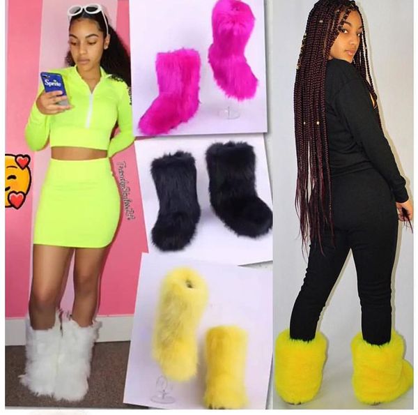 

boots fashion colorful big fur woman snow rainbow multicolor lady winter warm women shoes large size, Black