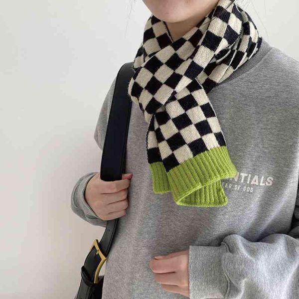 Мода шахматная доска Корейский зимний теплый шарф черный белый плед пашмина шарфы женщины глушитель