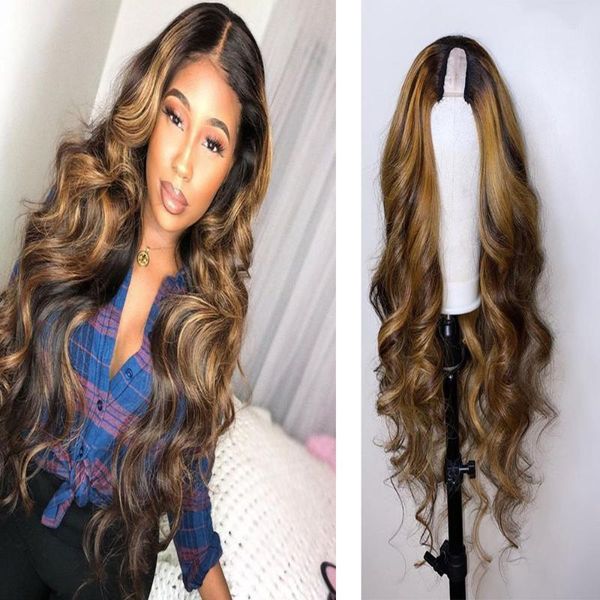 

body wave remy brazilian u part human hair wigs for black women heighlight blonde middle opening shaped wigs1, Black;brown