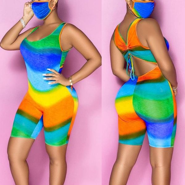 

women's jumpsuits & rompers backless short playsuit back women multi-color printed skinny jumpsuit bodysuits shorts, Black;white