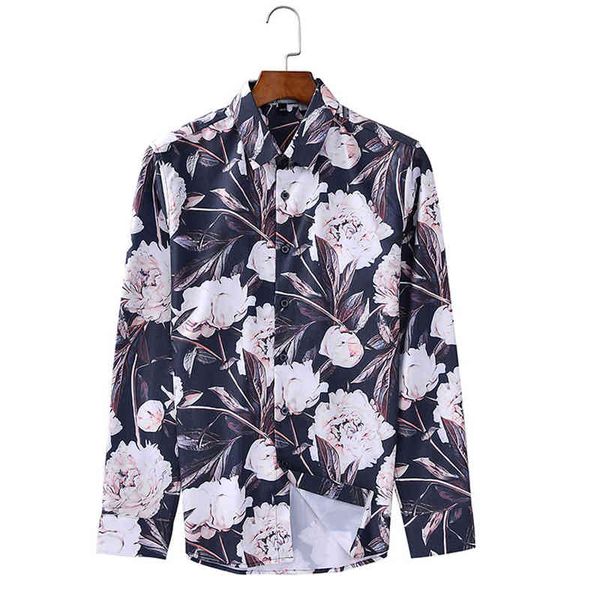 

floral print shirt mens casual long sleeve flower shirts men non iron slim fit dress shirts men work business brand camisas 210524, White;black